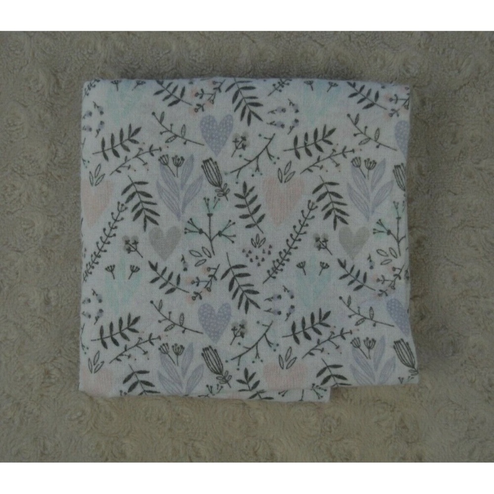 Baby Kiss Floral Hearts Baby Receiving Blanket Flannel White Gray Pink Vine Leaf